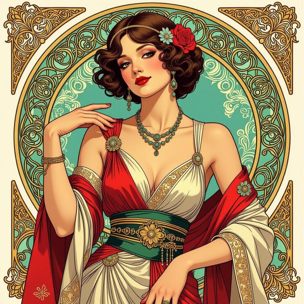 Elegant Woman Portrait in Art Nouveau Style