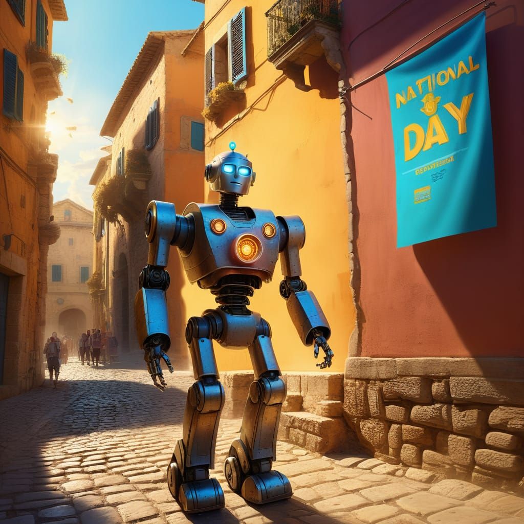 Robot Day Poster in Ancient Roman Town