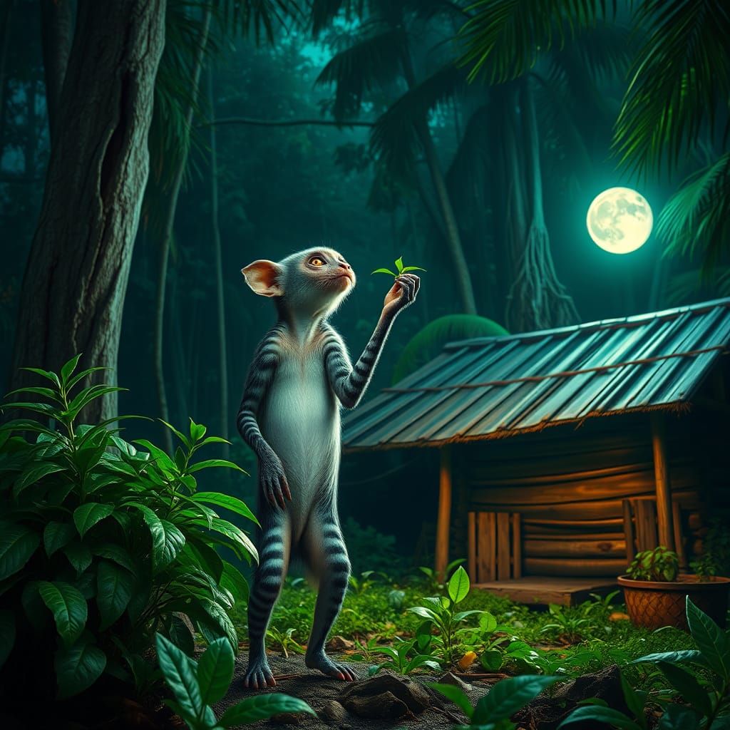 Moonlit Jungle Encounter in Hyperrealistic Style