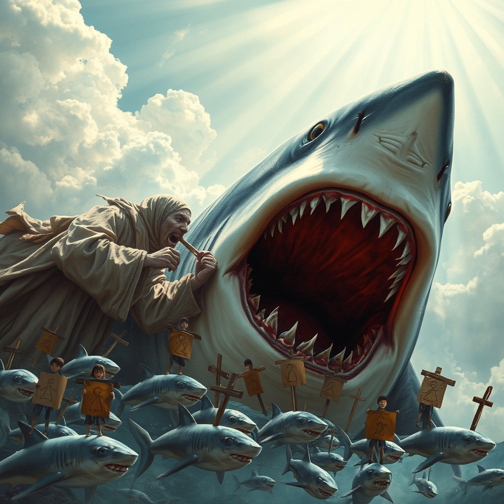 Surreal Shark Bite in Dreamlike Setting