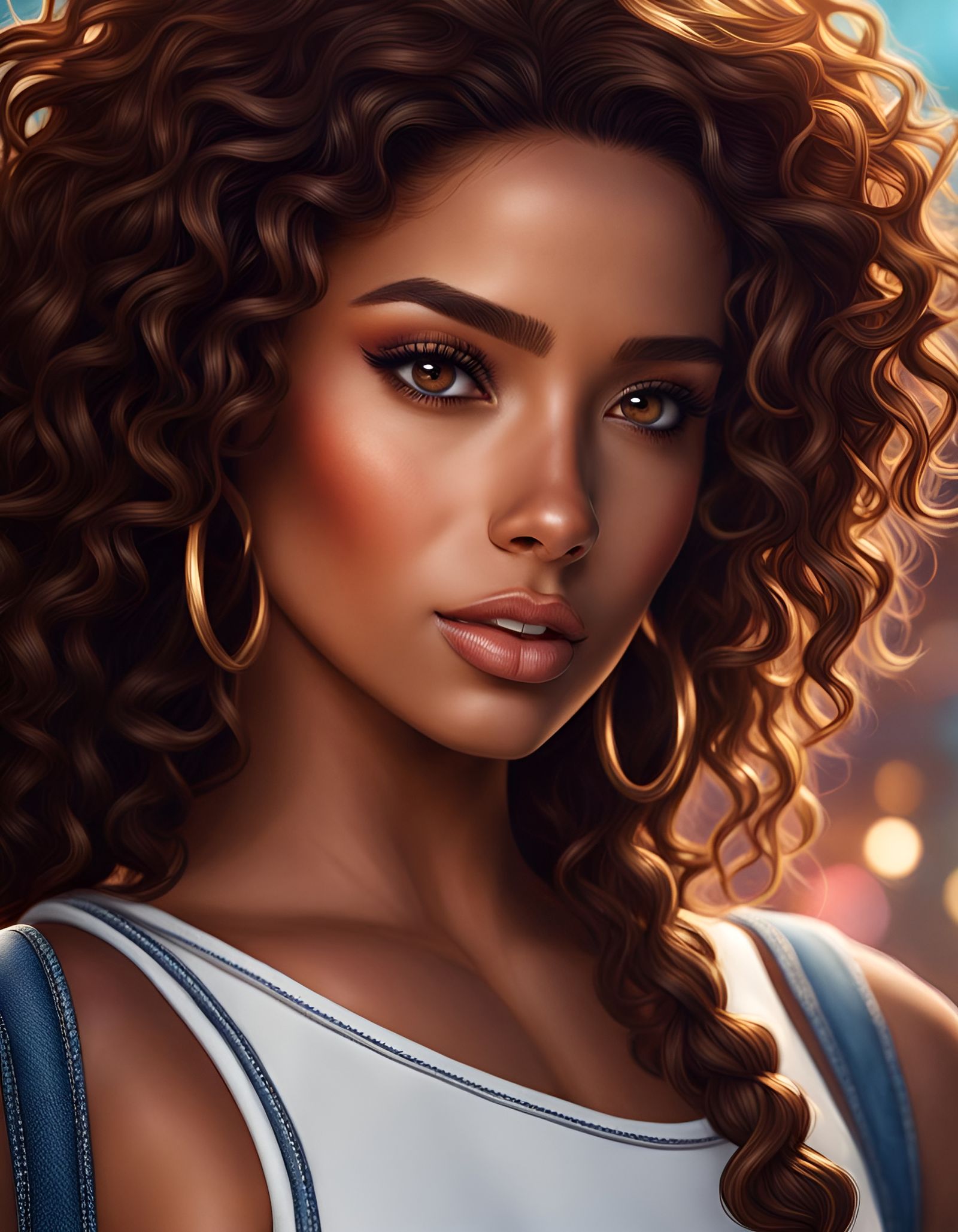 Beautiful Brunette Woman in Detailed Matte Painting