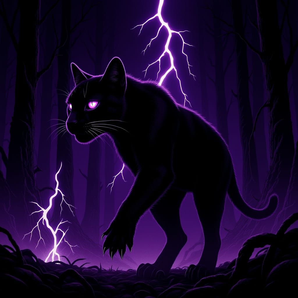 Puma Stalks Prey in Bioluminescent Forest: Dark Fantasy Art