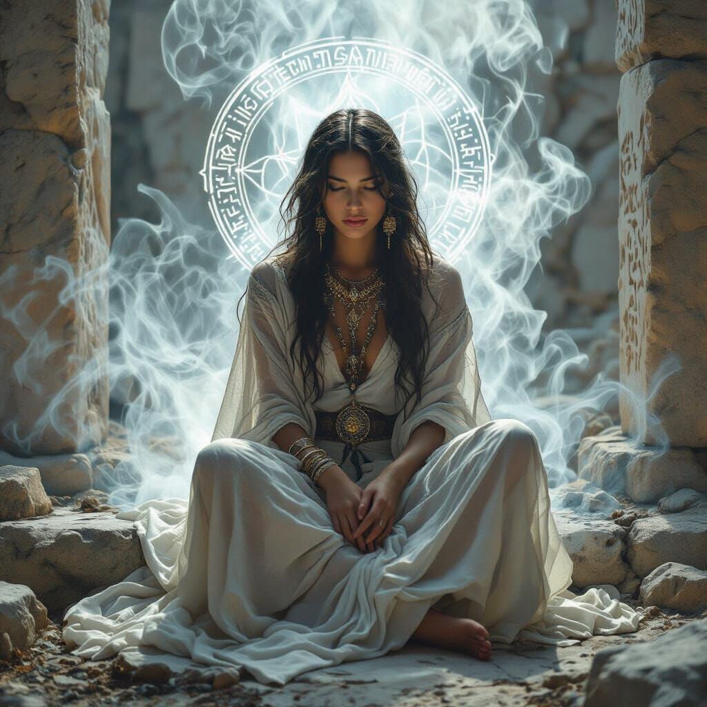 Mystical Oracle in Ethereal Ruins