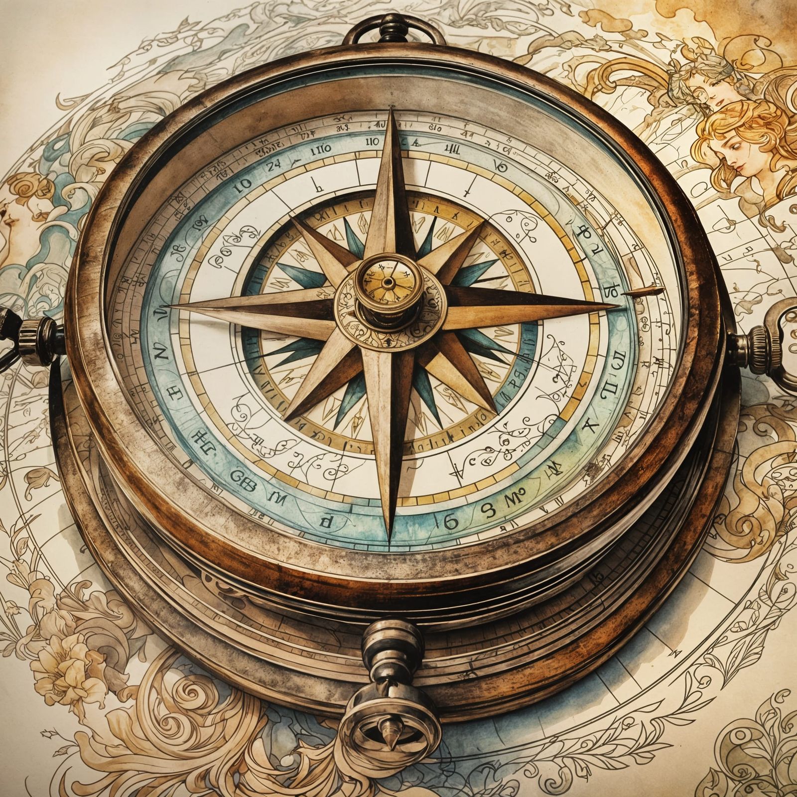 Realistic Vintage Compass in Elegant Watercolor Style