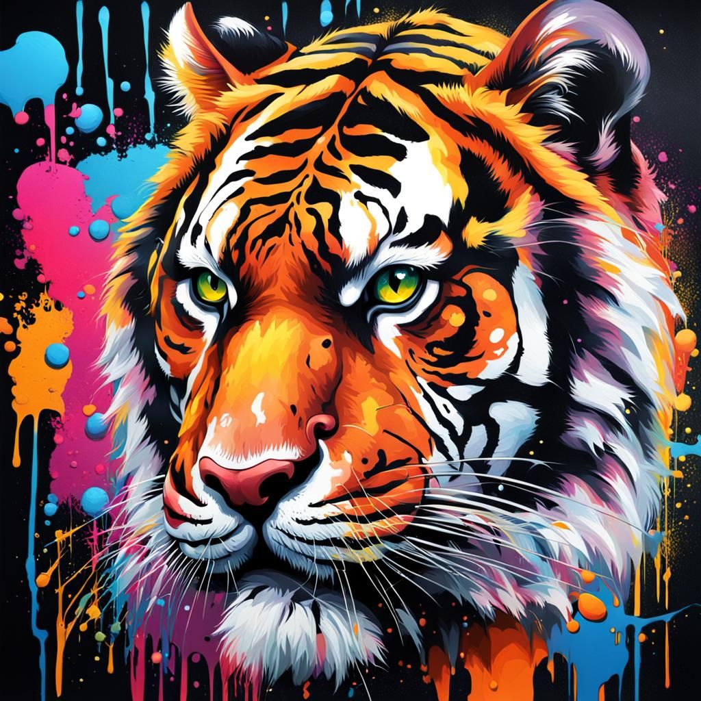 Majestic Tiger Graffiti Art in Spray Paint Style