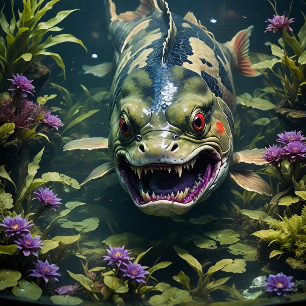 Surrealist Zombie Koi in Dreamlike Aquarium