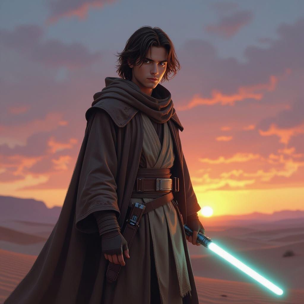Young Jedi in Desert Landscape as Digital Art