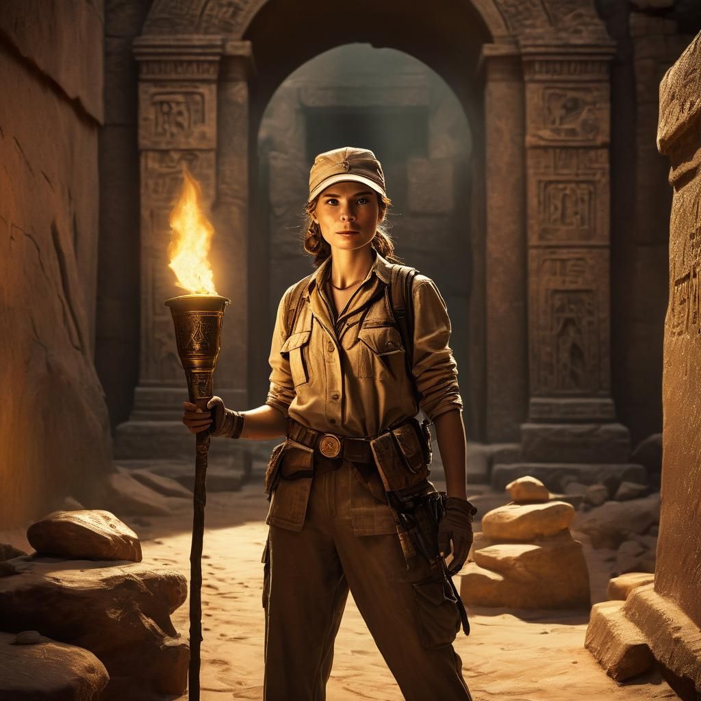 English Archeologist and Ancient Tomb Entrance