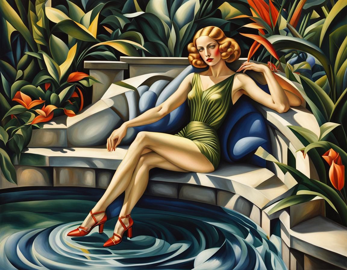 Art Deco Girl in Paradise Garden Portrait