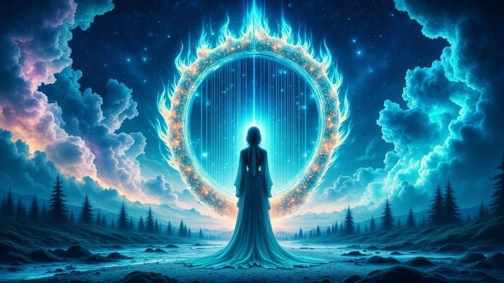 Celestial Harpist Weaves Iridescent Storms