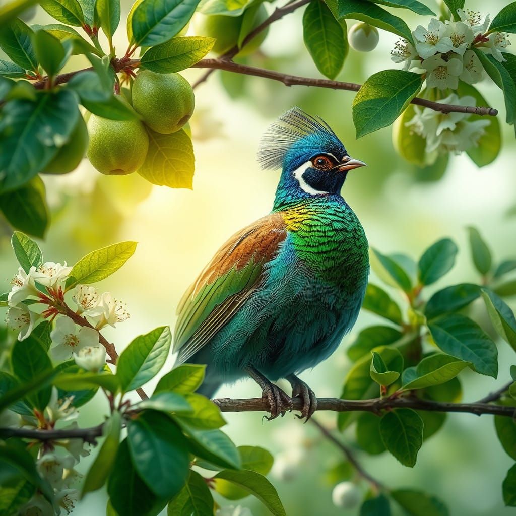 Whimsical Partridge in a Verdant Pear Tree
