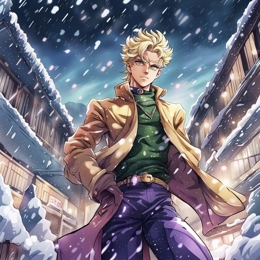 Jojo-Style Blond Character with Snow Stand