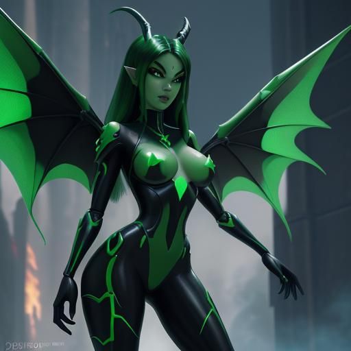 Shego as Dragon with Sci-Fi Mech Details