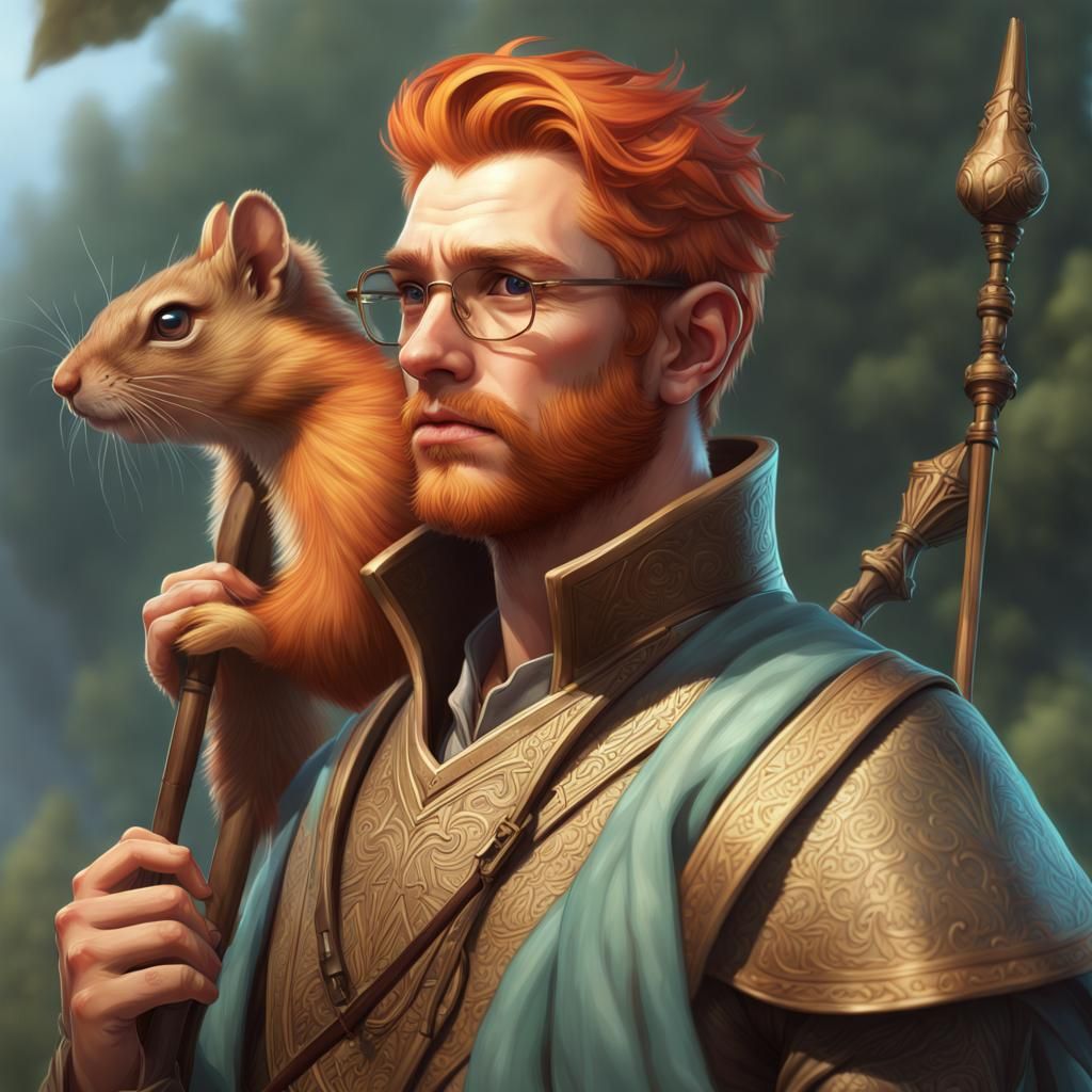 Nature Cleric Portrait with Squirrel, Detailed Digital Art