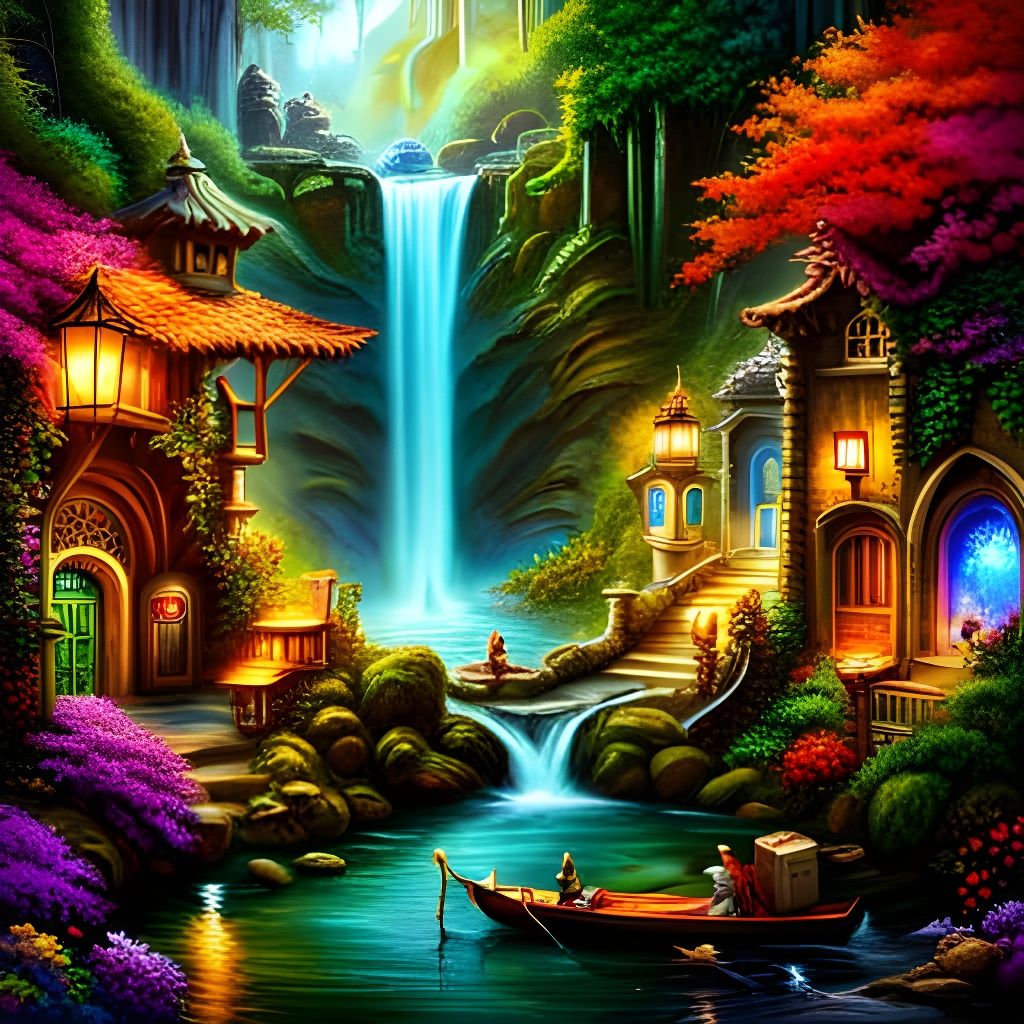 Intricate Fantasy Landscape in Mixed Media