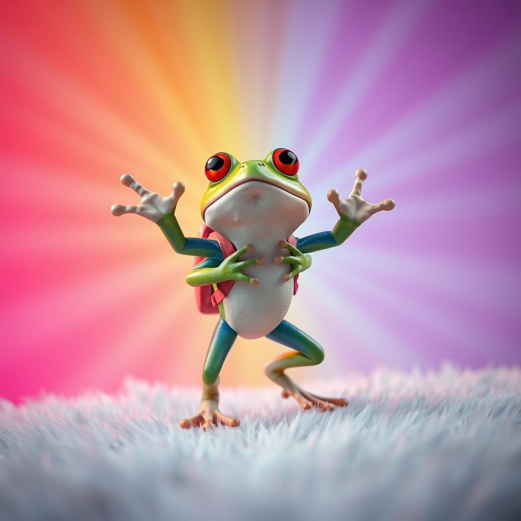 Surprised Frog with Backpack: 3D Digital Art