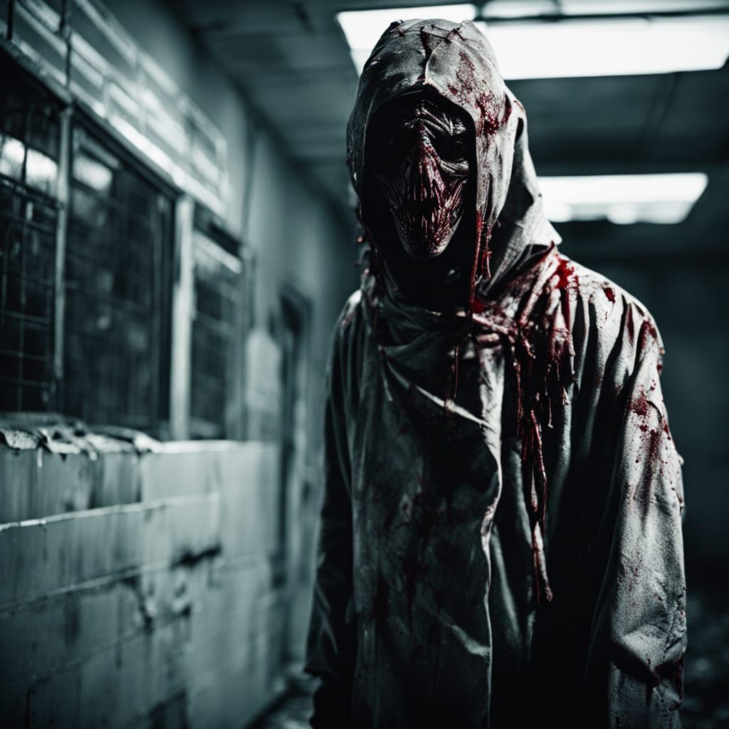 Horror Creature in Abandoned Hospital: Dark Fantasy Film Sti...