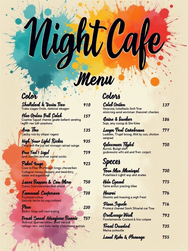 NightCafe Menu in Color Splash Style