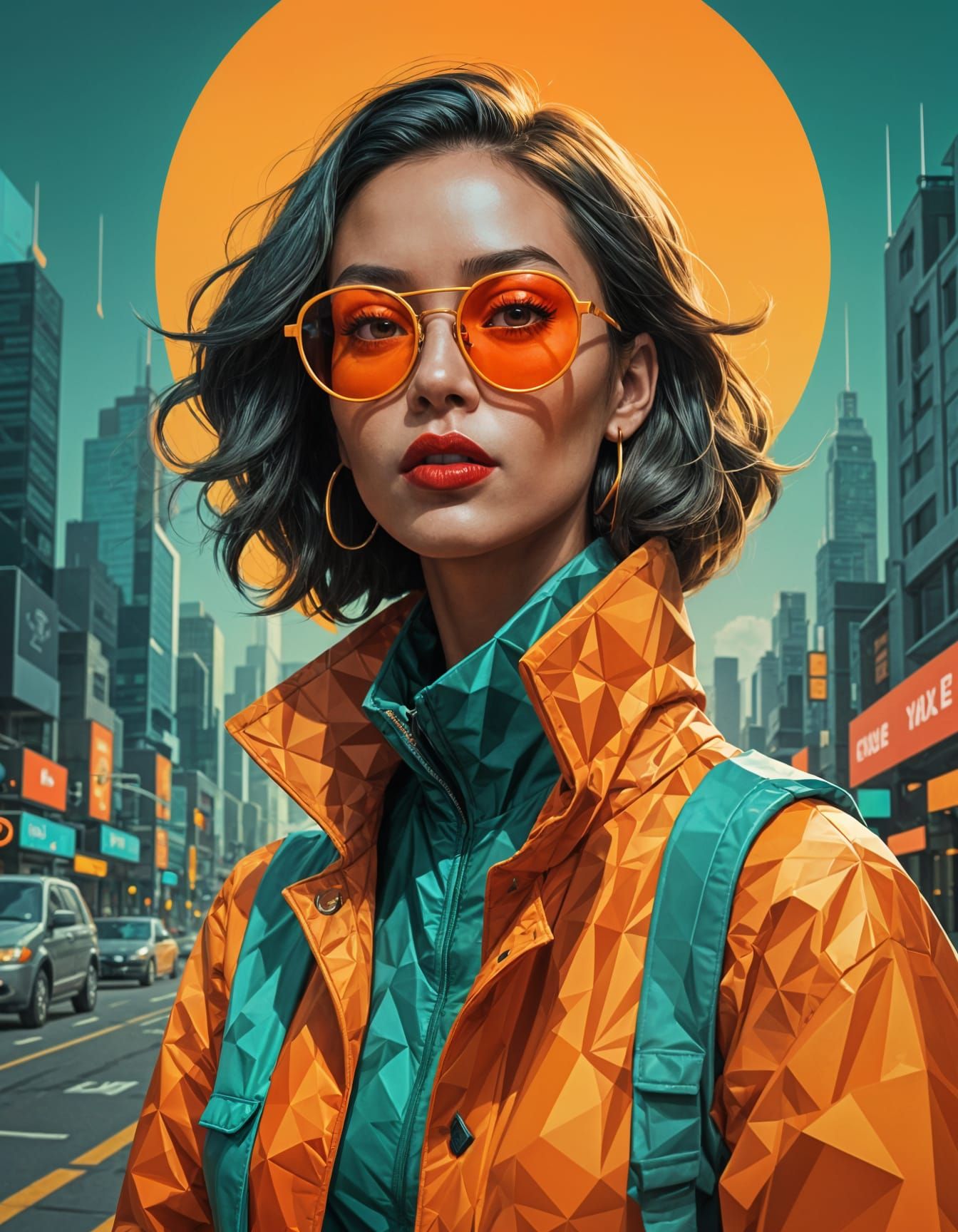 Vibrant Pop Art Portrait in Geometric Style