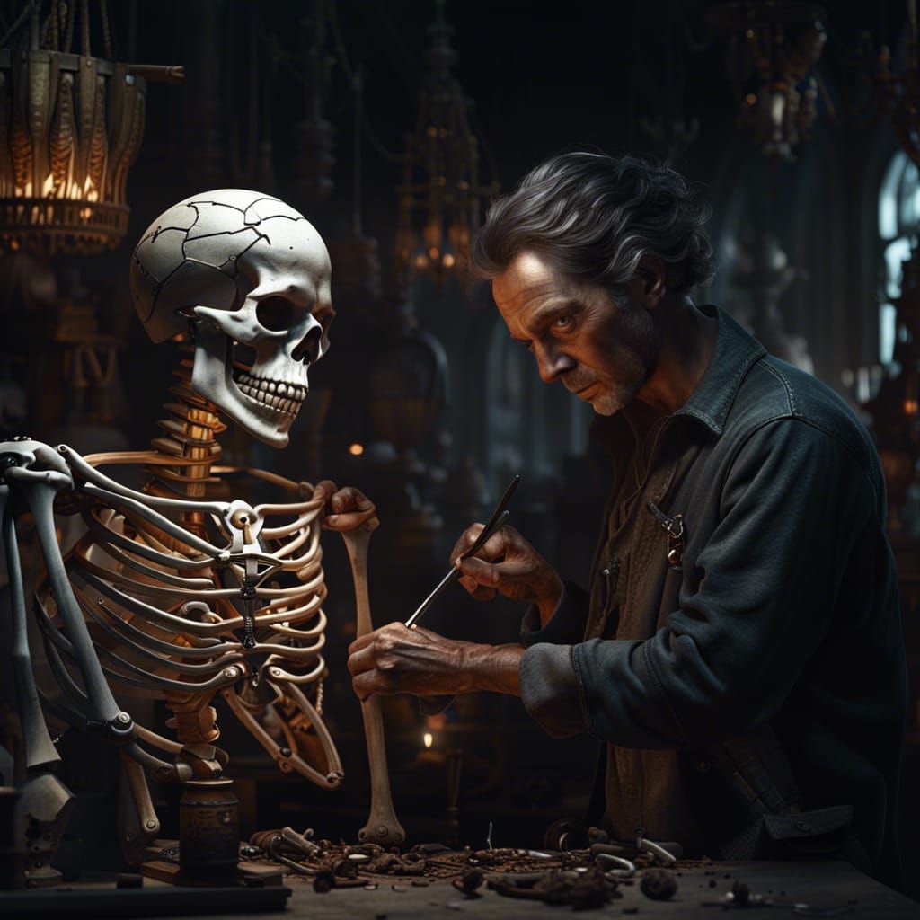 Skeleton Metalsmith in a Dramatic Digital Painting
