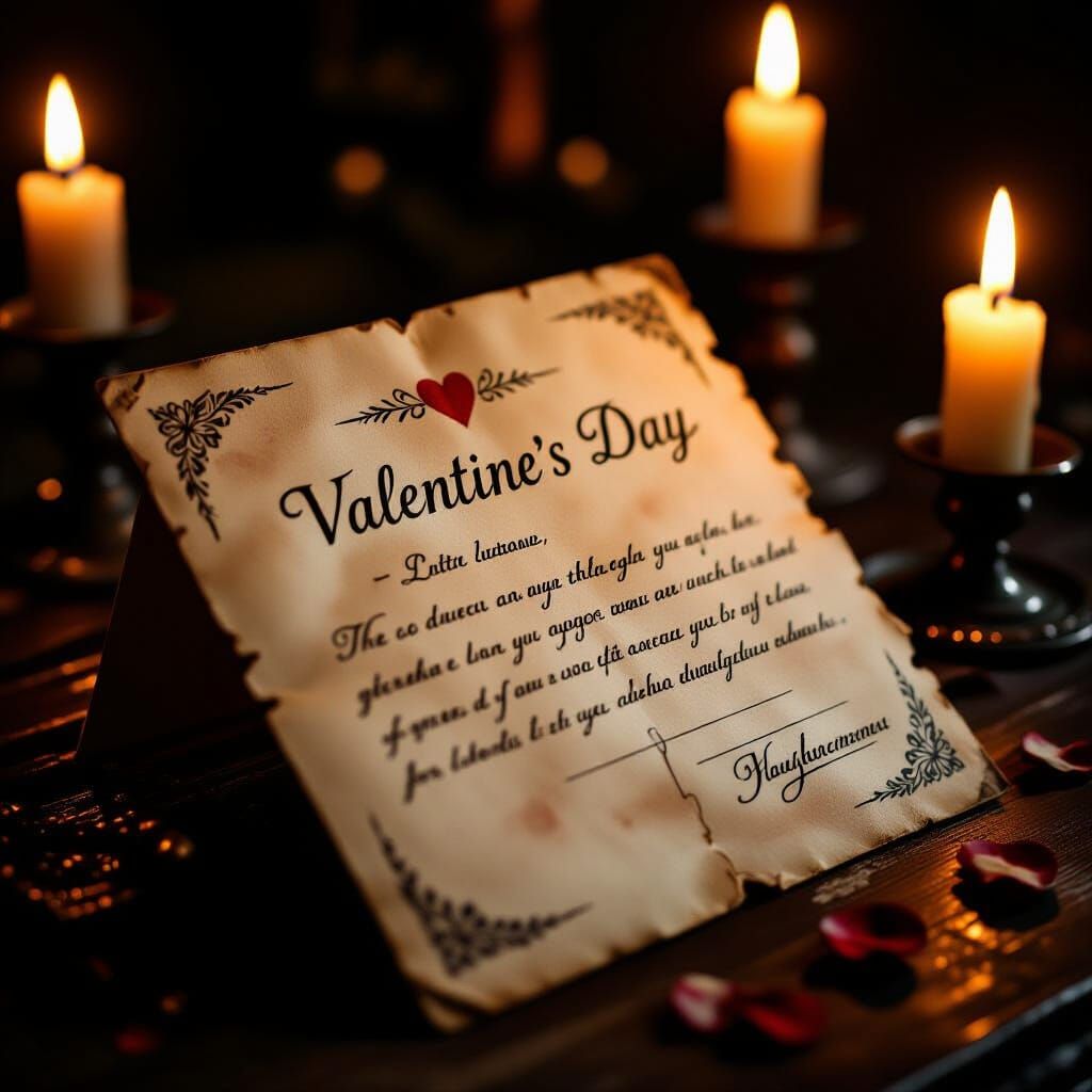 Haunted Valentine's Letter in Dramatic Candlelight