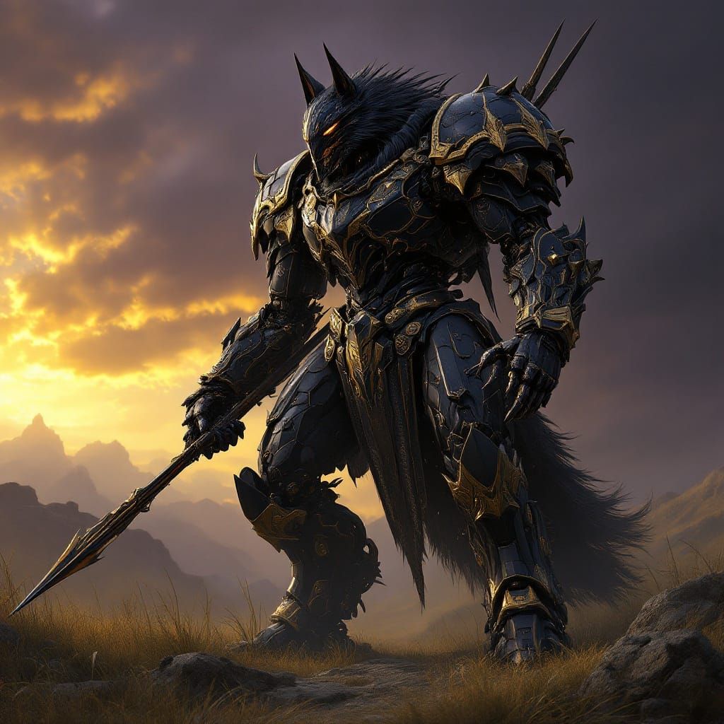 Armored Wolf Mech in Dark Fantasy Style