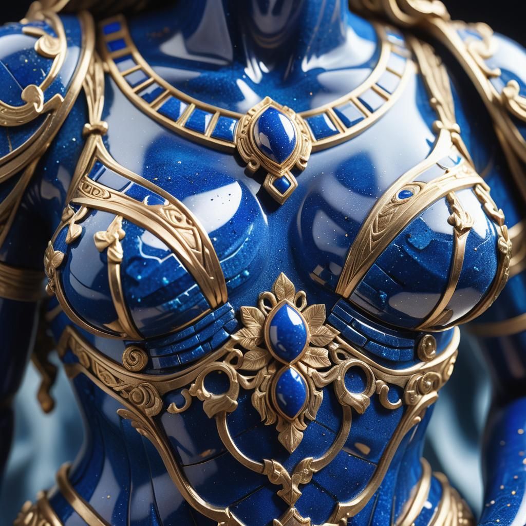 Luxury Lapis Lazuli Goddess Statue: Hyper-realistic Close-up