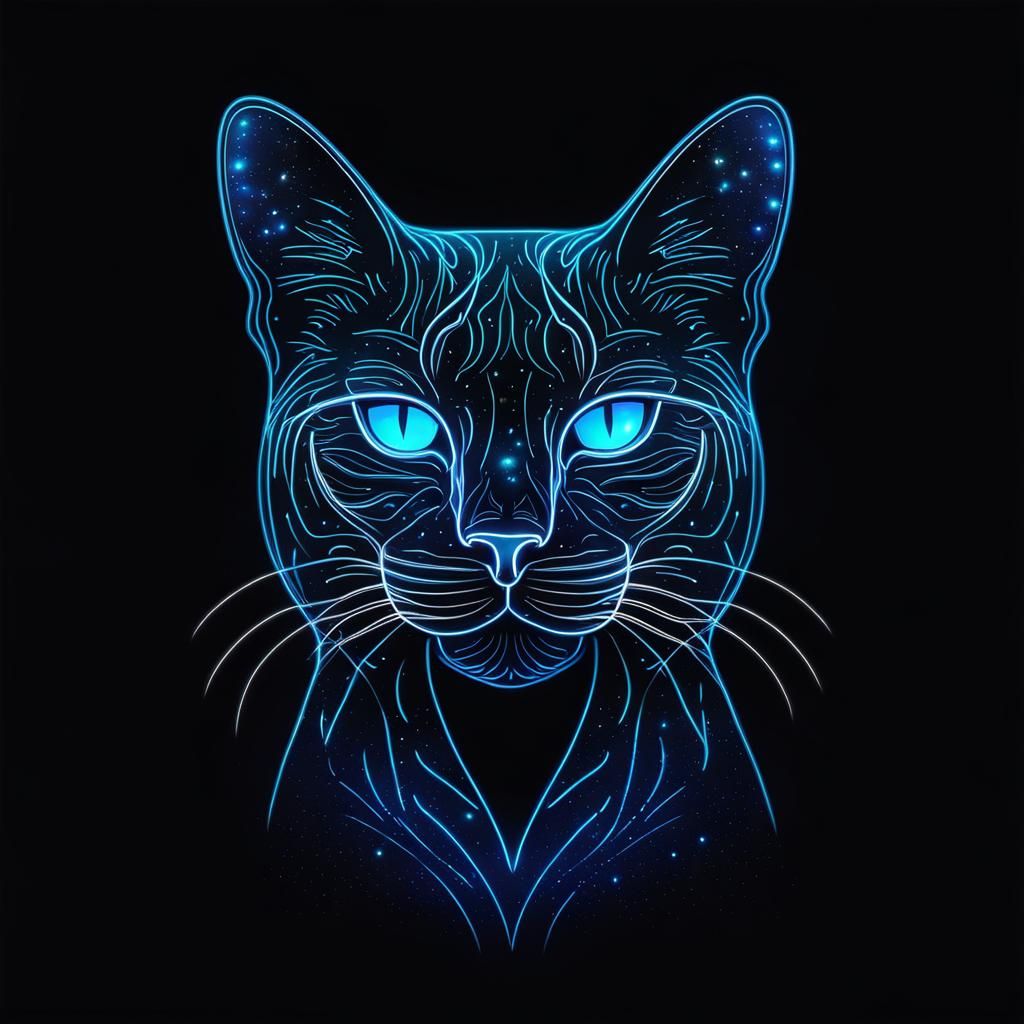 Neon Cat Outline on Black Background