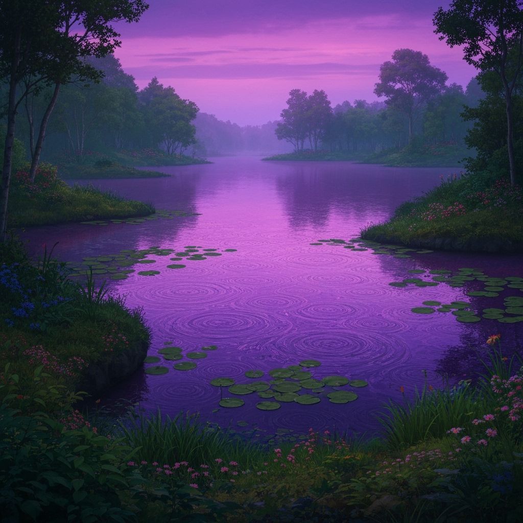 Purple Lake at Dusk: Detailed Matte Painting
