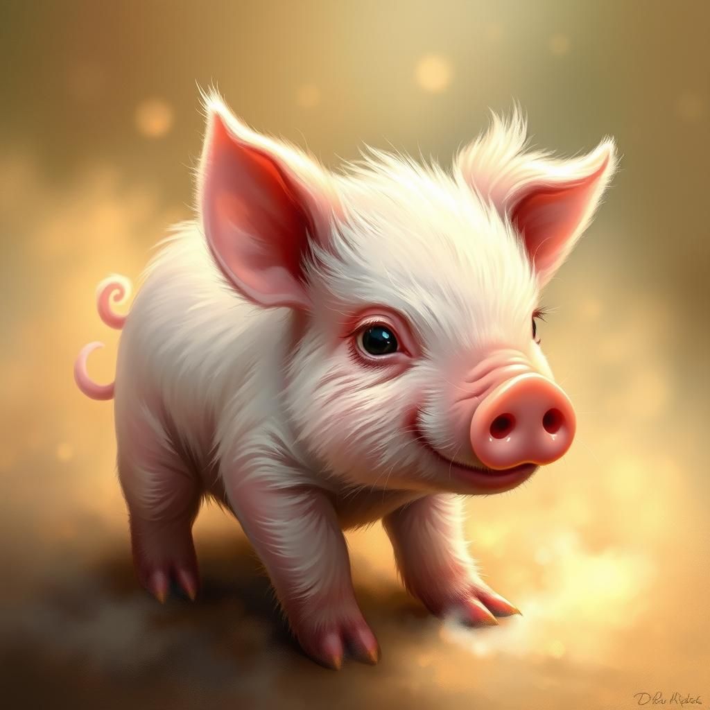 Mystical Piglet in Dreamlike Golden Light