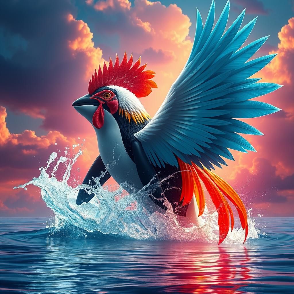 Orca Whale Rooster Hybrid in Dreamlike Style
