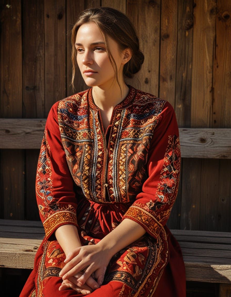 Vibrant Romanian Folk Art in Oil Painting