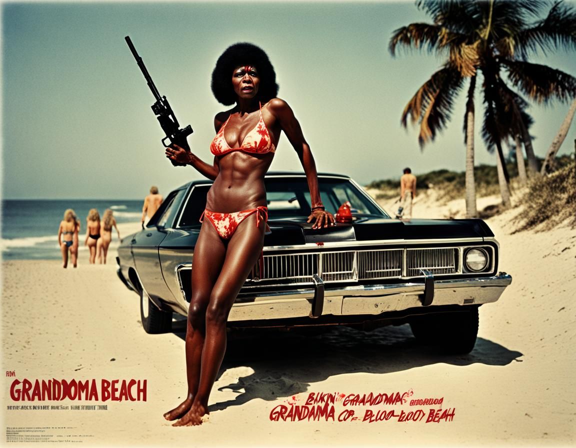 1970s Movie Poster: Bikini Grandma Beach Justice