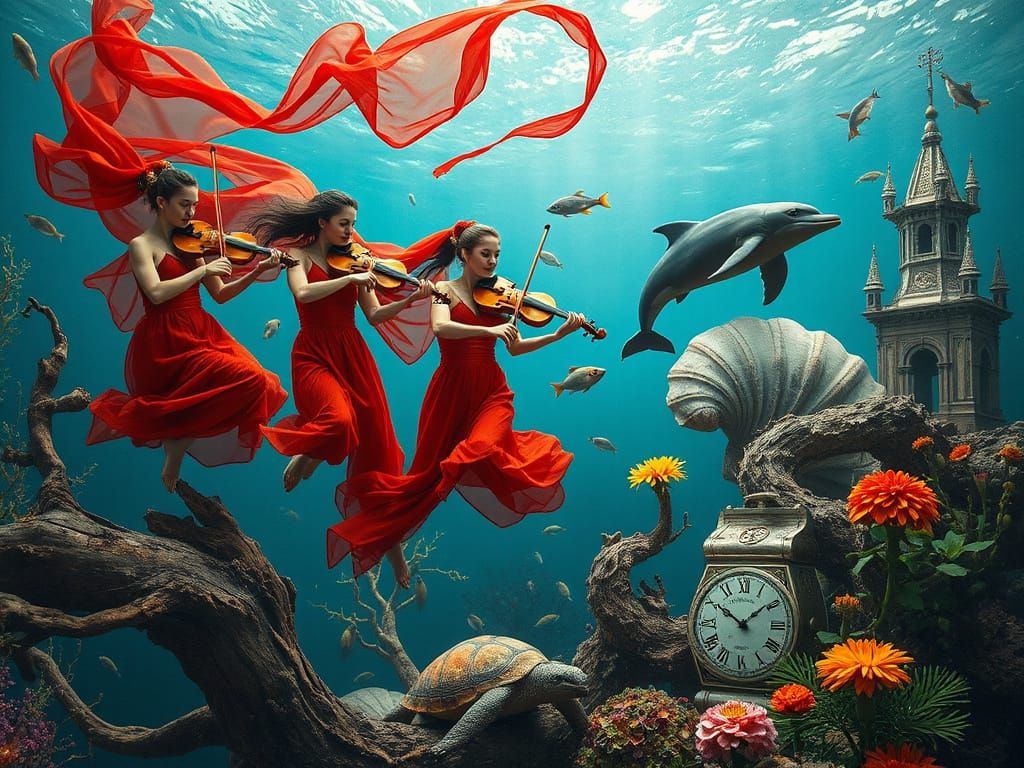 Surreal Underwater Coral Reef Symphony in Baroque Style