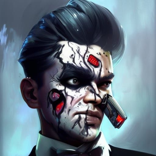 Two-Face Inspired Portrait in Detailed Art Style