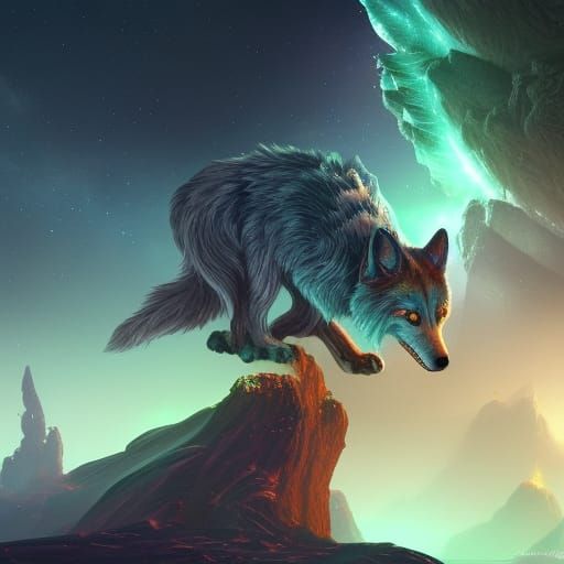 Spectacular Galaxy Wolf Digital Art