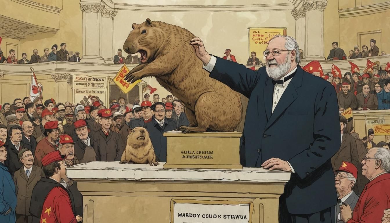 Capybara on Socialist Monument in Surreal Style