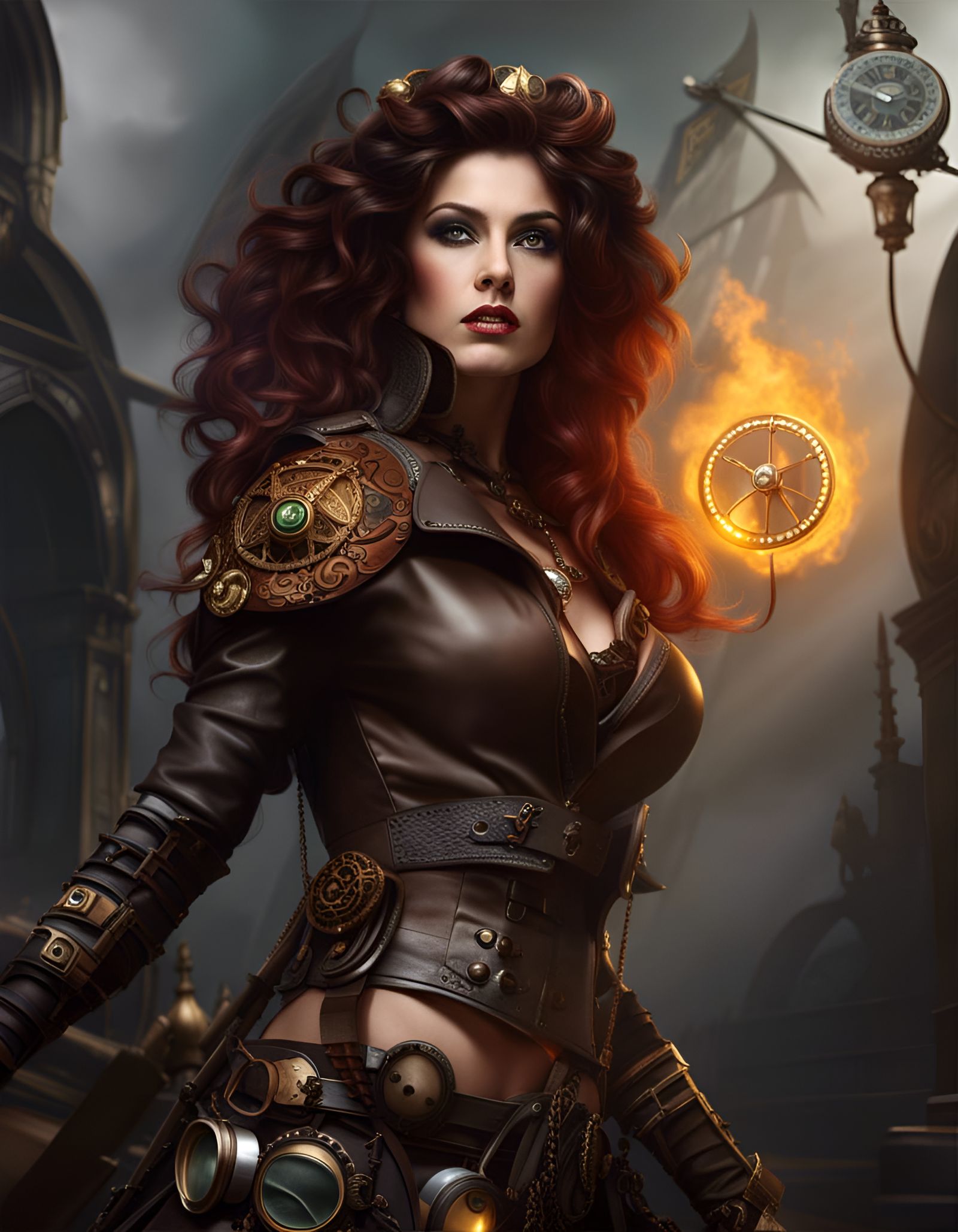 Steampunk Witch Portrait in Digital Matte Painting Style