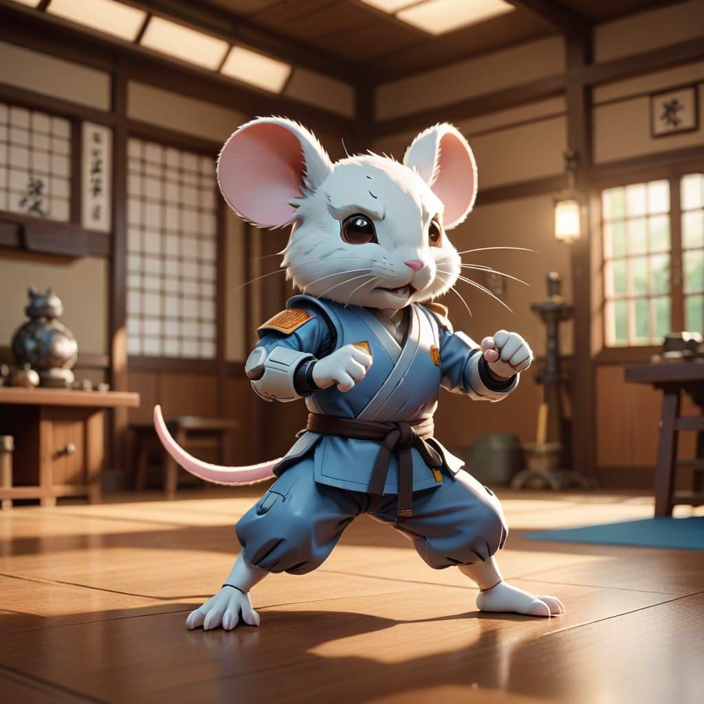 Mecha Mouse Karate Master in Anime Style