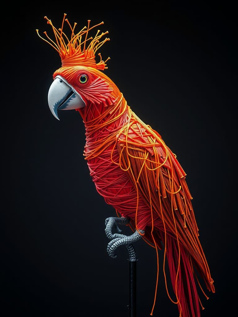 Colorful String Parrot Sculpture in Avante Garde Style