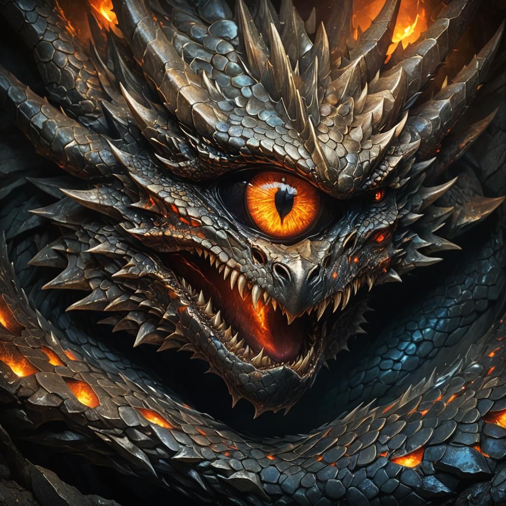 Mystical Dragon Eye in Dark Cave