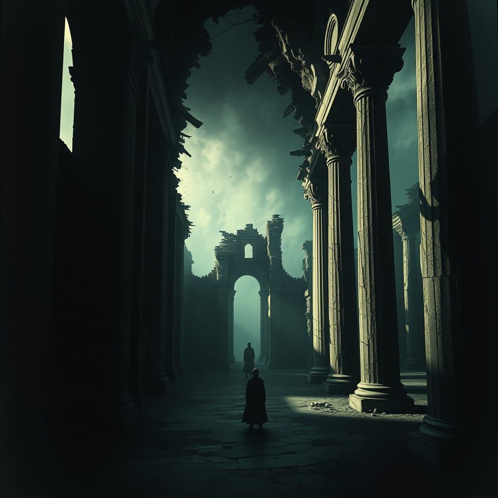 Surreal Gothic Landscape with Fractured Architecture