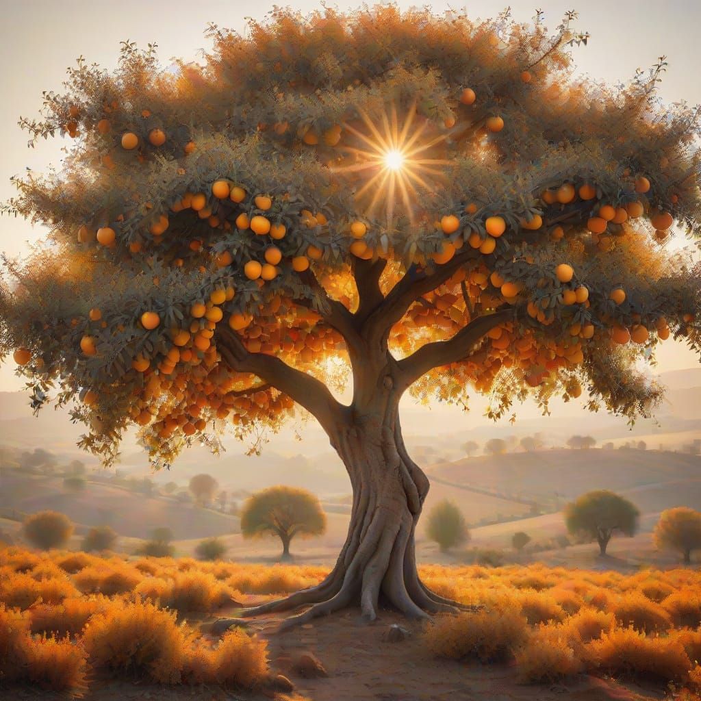 Ancient Orange Tree in Autumn Landscape, Fine Art Photograph...