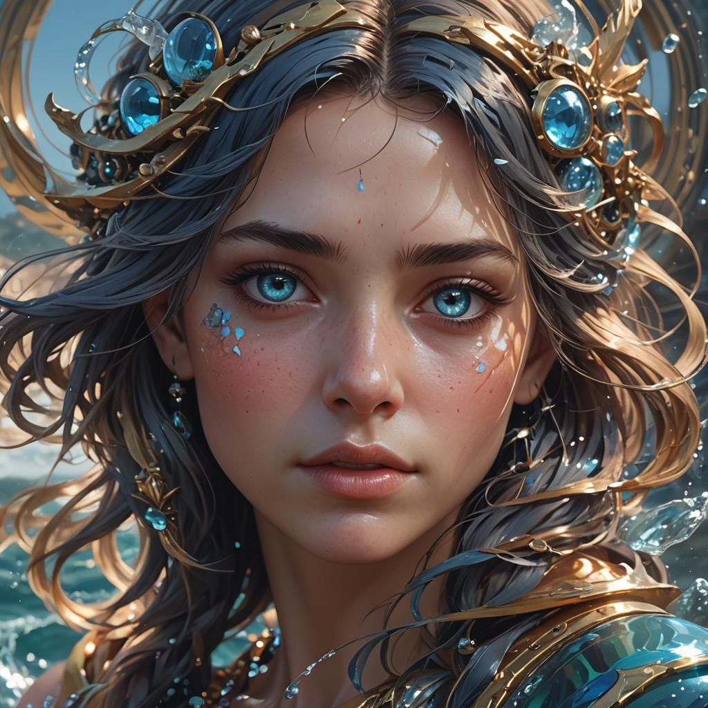 Ocean Eyes Portrait in Art Nouveau Style