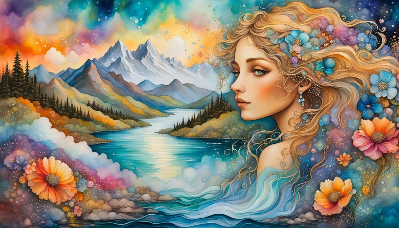 Colorful Sky Portrait in Alcohol Ink Style