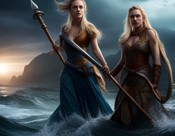 Viking Women Warriors in Stormy Seas