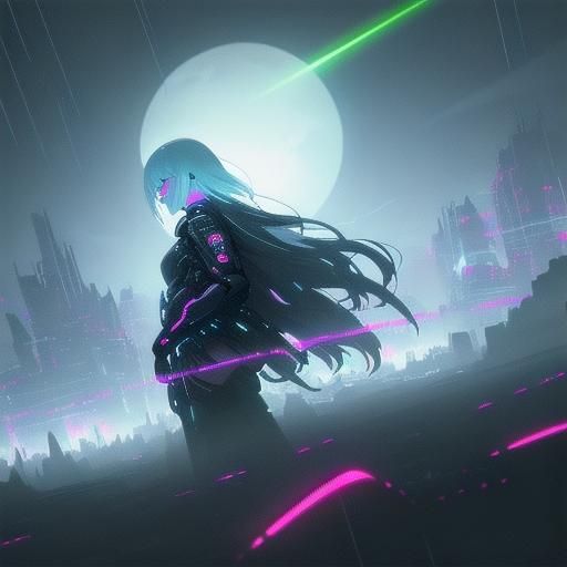 Cyberpunk Double Exposure Portrait on Alien Planet