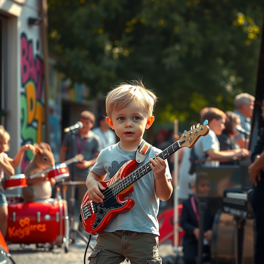 Boy Watches Squirrels Play Music in the Street