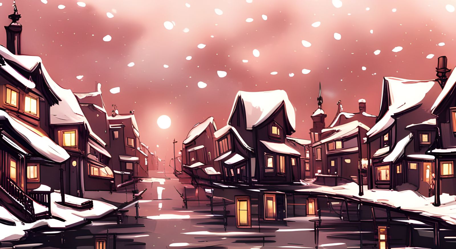 Fantasy Winter Town in Anime Style