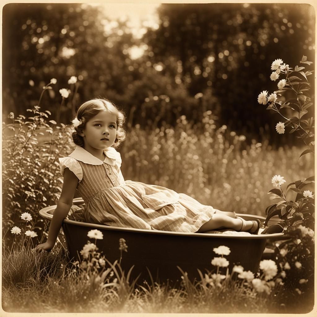 Vintage Photograph of Girl Sunbathing in Garden